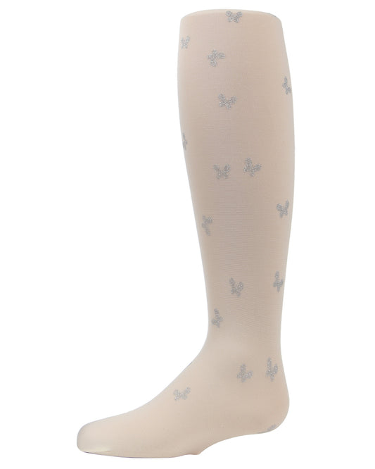 Girls' Glittering Butterfly Sheer Nylon Tights : Color: Winter White