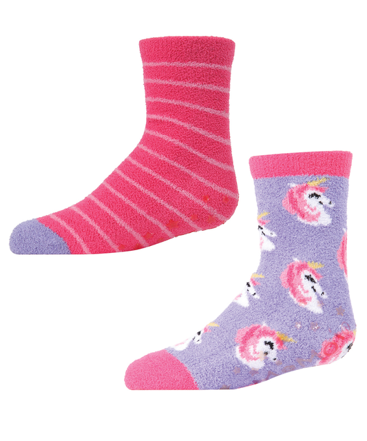 Unicorn Girls Fuzzy Non-Skid Socks 2-Pair : Color: Fuchsia