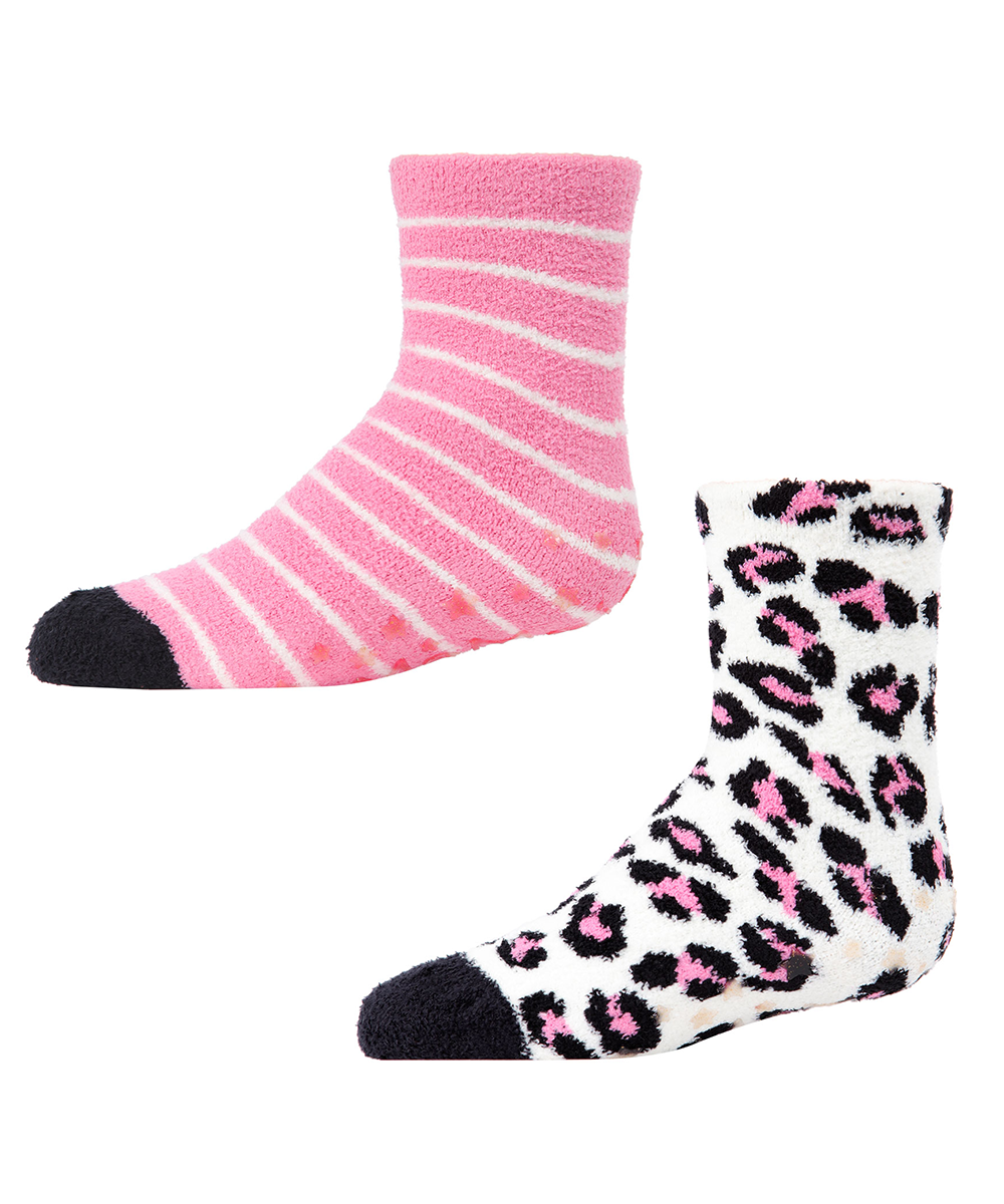 Leopard Girls Fuzzy Non-Skid Socks 2-Pair : Color: Black