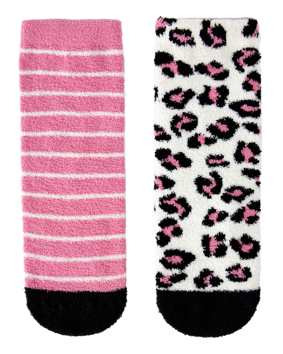 Leopard Girls Fuzzy Non-Skid Socks 2-Pair : Color: Black