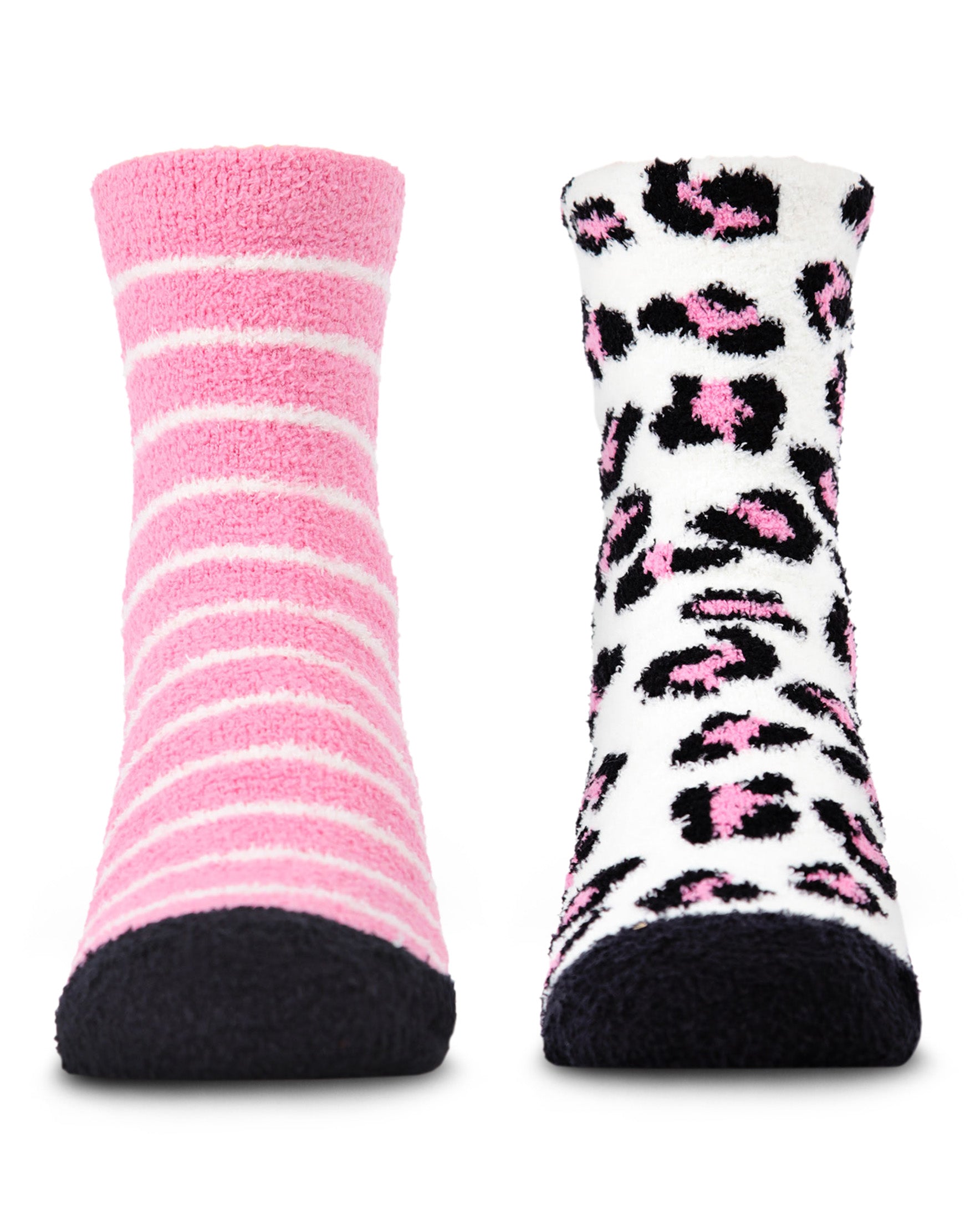 Leopard Girls Fuzzy Non-Skid Socks 2-Pair : Color: Black