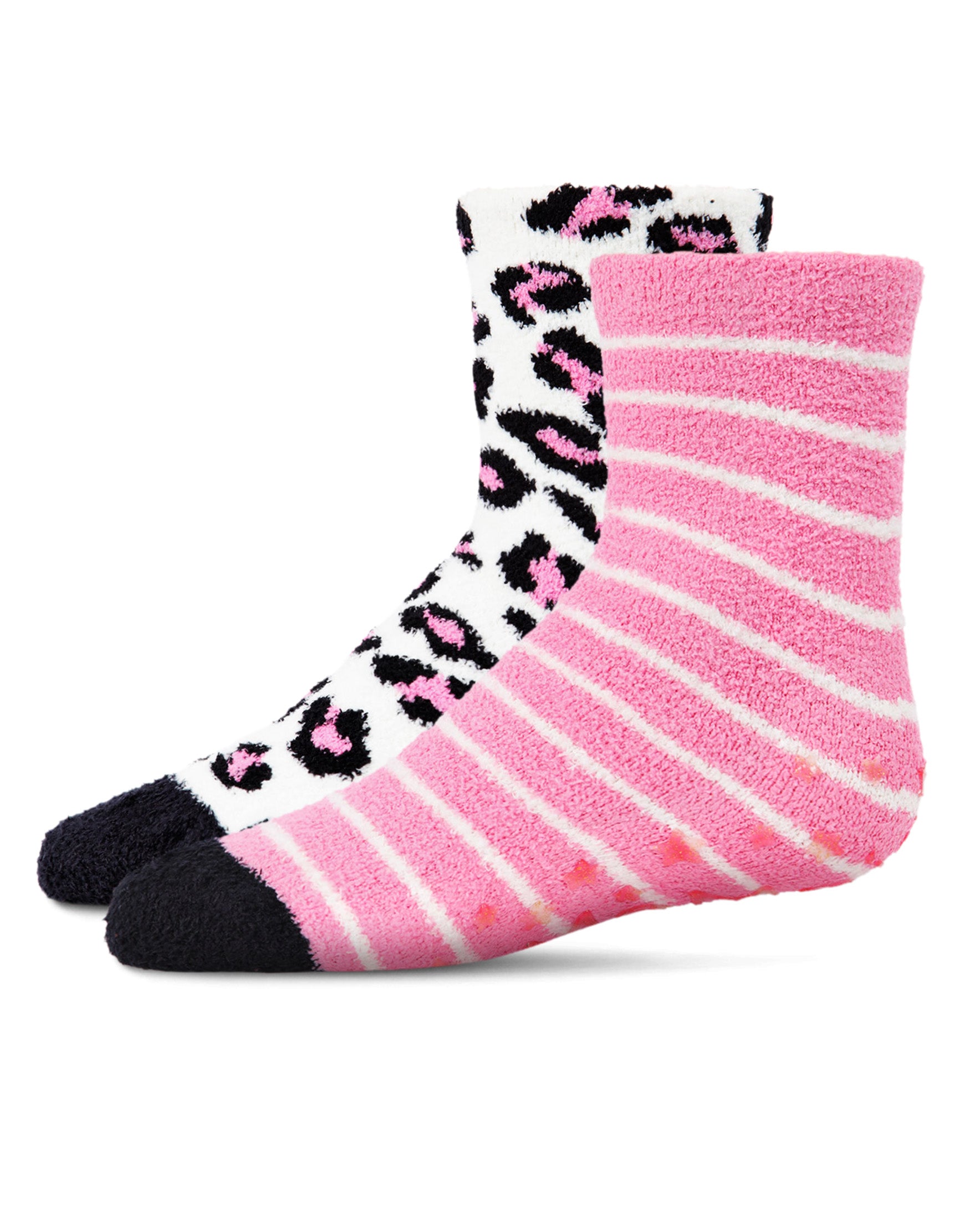 Leopard Girls Fuzzy Non-Skid Socks 2-Pair : Color: Black