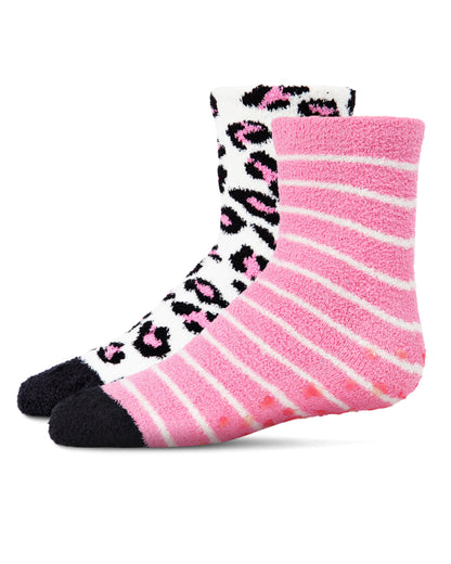 Leopard Girls Fuzzy Non-Skid Socks 2-Pair : Color: Black
