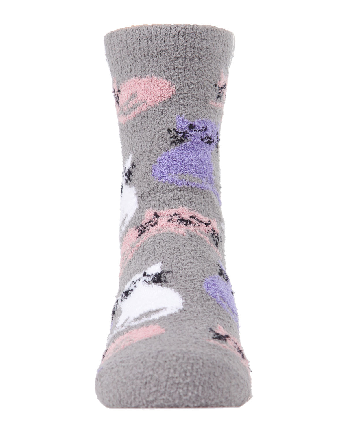Girl's Kitty Cats Fuzzy Mid-Cut Socks 2-Pack : Color: Gray