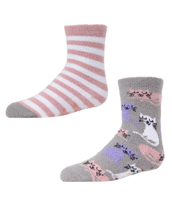 MeMoi Girl's Kitty Cats Fuzzy Socks 2-Pack