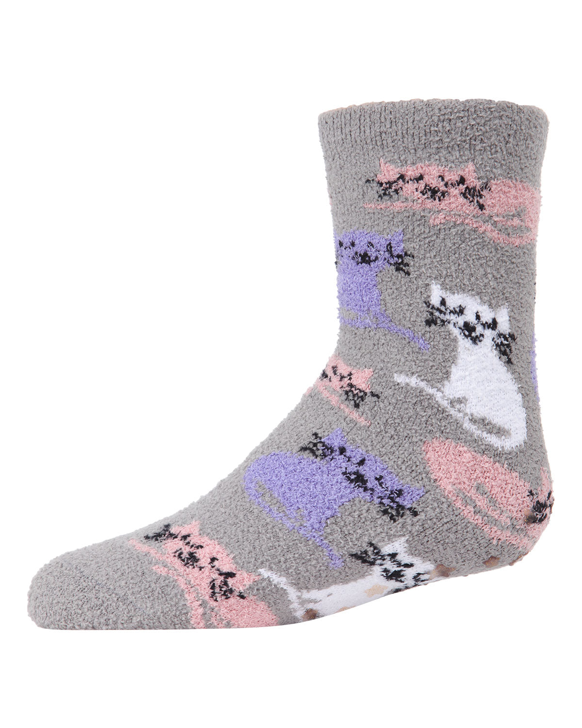 Girl's Kitty Cats Fuzzy Mid-Cut Socks 2-Pack : Color: Gray