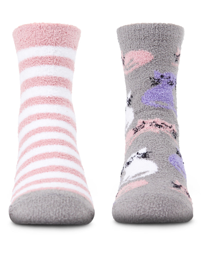 Girl's Kitty Cats Fuzzy Mid-Cut Socks 2-Pack