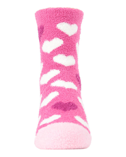 Girls' 2 Pair Pack Fuzzy Heart Non-Skid Socks : Color: Carmine Rose