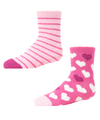 Girls' 2 Pair Pack Fuzzy Heart Non-Skid Socks : Color: Carmine Rose