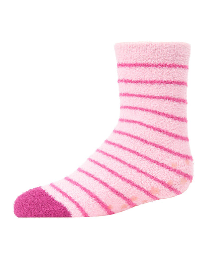 Girls' 2 Pair Pack Fuzzy Heart Non-Skid Socks : Color: Carmine Rose