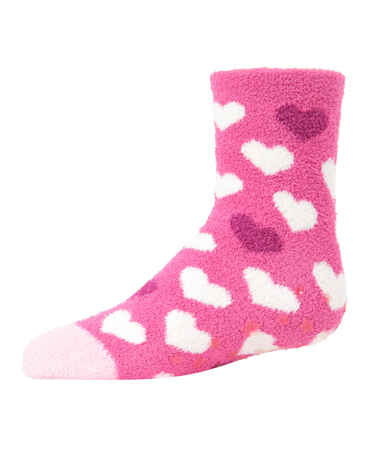 Girls' 2 Pair Pack Fuzzy Heart Non-Skid Socks : Color: Carmine Rose