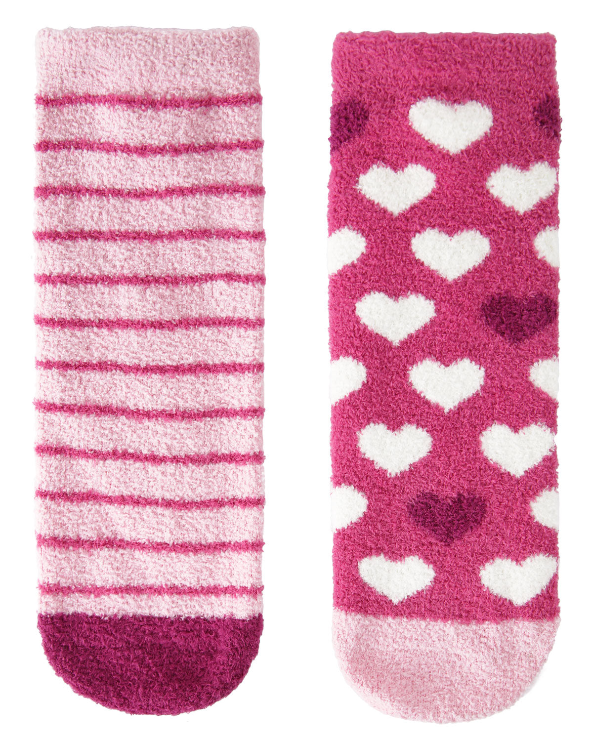 Girls' 2 Pair Pack Fuzzy Heart Non-Skid Socks : Color: Carmine Rose