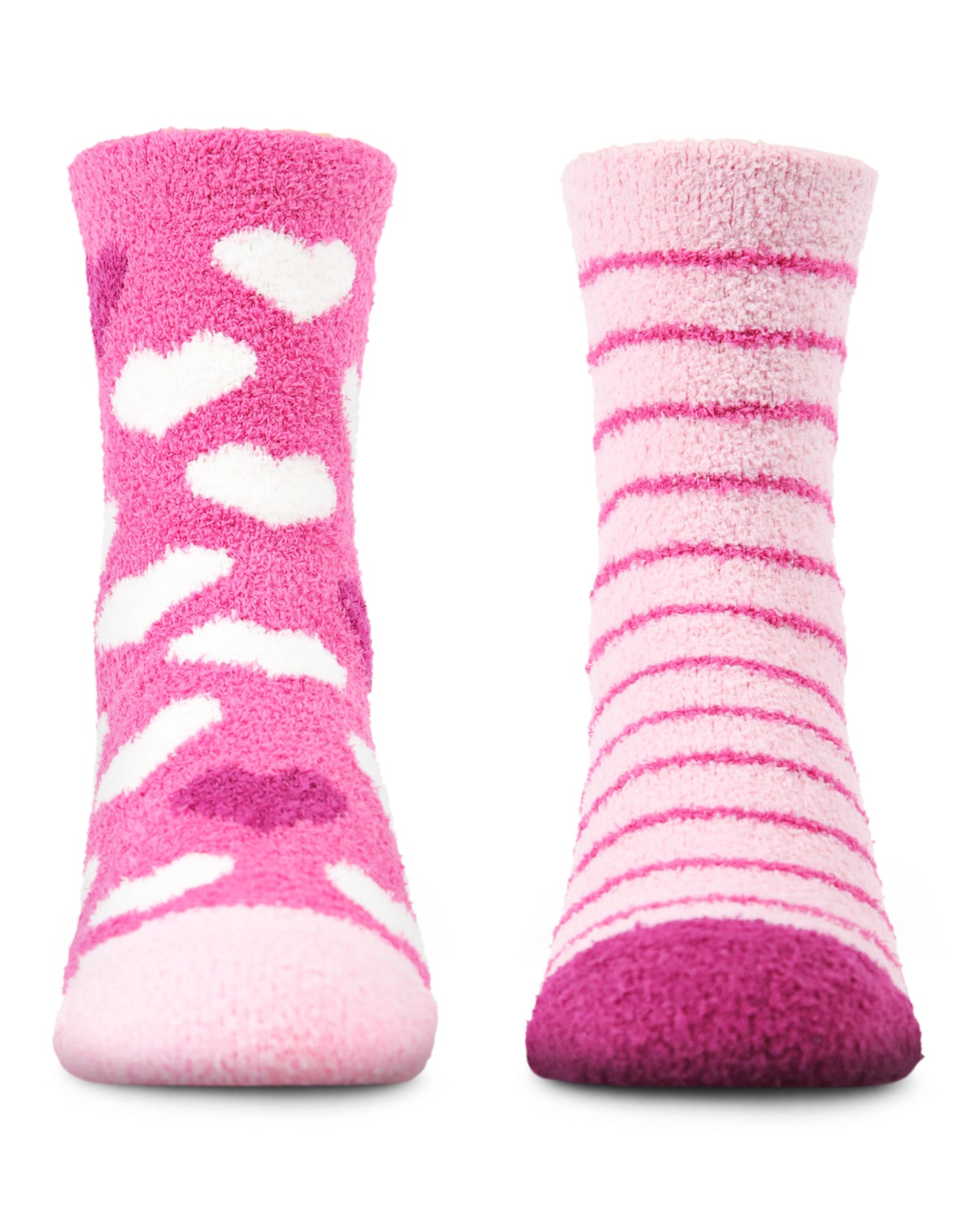 Girls' 2 Pair Pack Fuzzy Heart Non-Skid Socks : Color: Carmine Rose