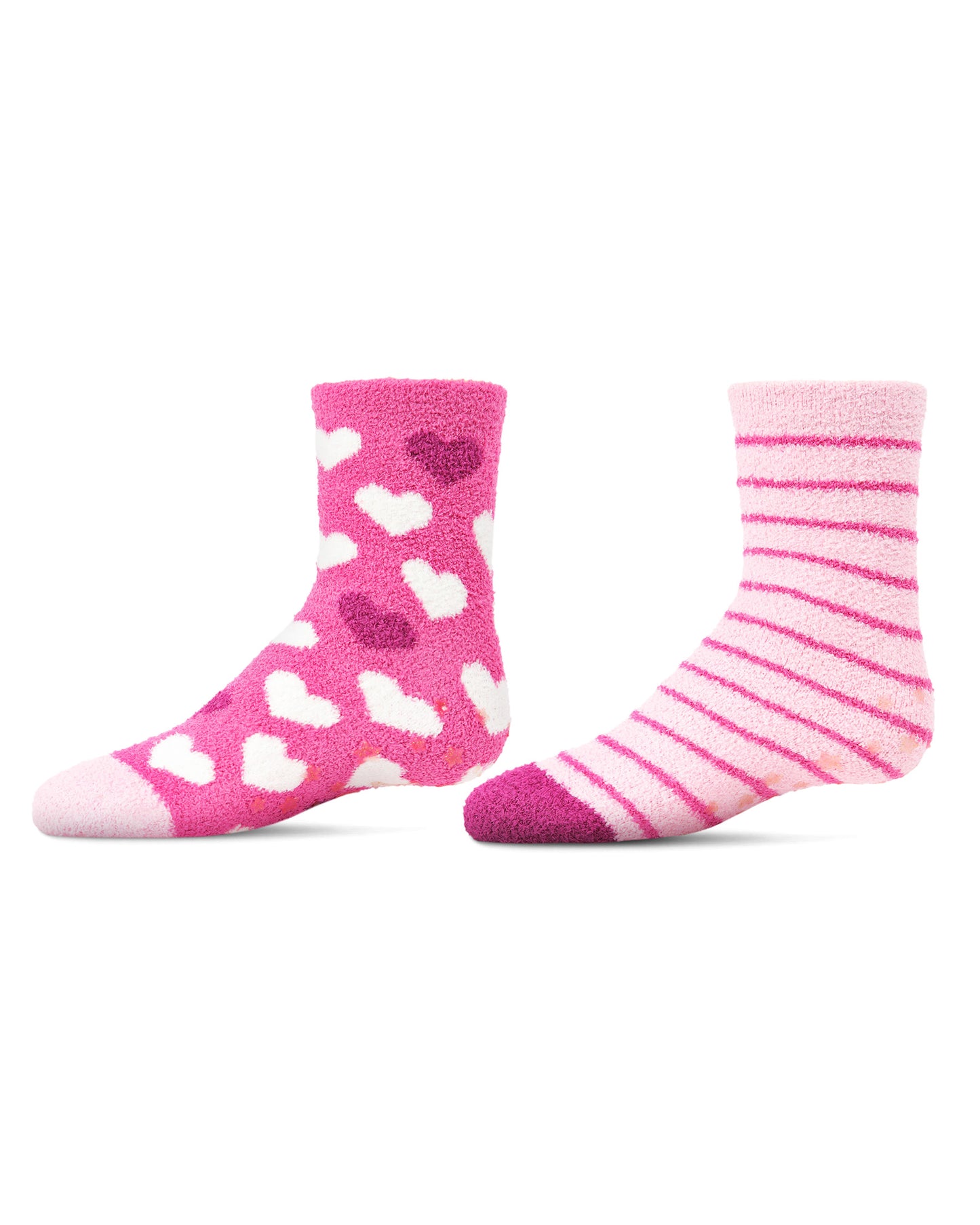 Girls' 2 Pair Pack Fuzzy Heart Non-Skid Socks : Color: Carmine Rose
