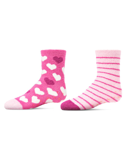 Girls' 2 Pair Pack Fuzzy Heart Non-Skid Socks : Color: Carmine Rose