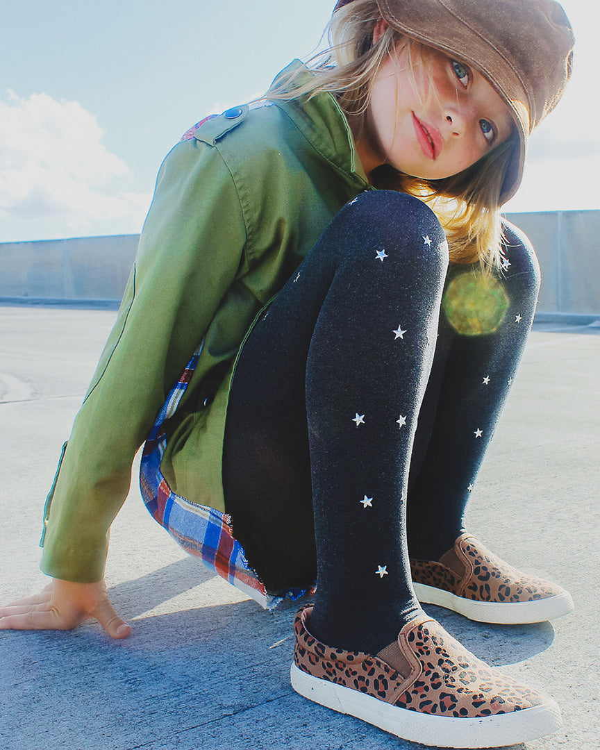 Shimmering Star-Gazer Opaque Girls Tights : Color: Heather Gray