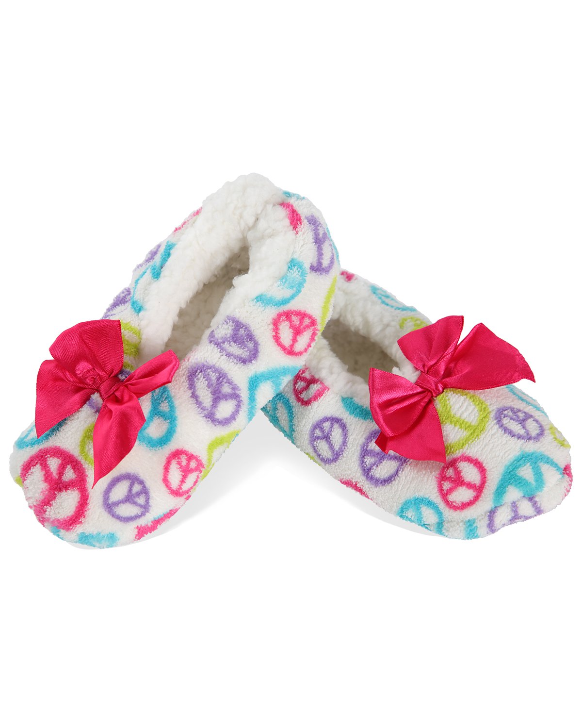 Kids' Peace Out Sherpa-Lined Nonskid Slippers : Color: White Multi