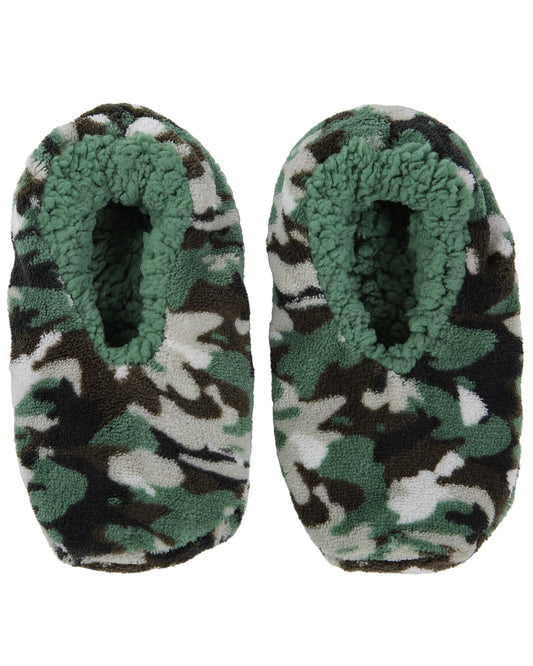 Kids' Camo Print Sherpa-Lined Non-Skid Slippers : Color: Green