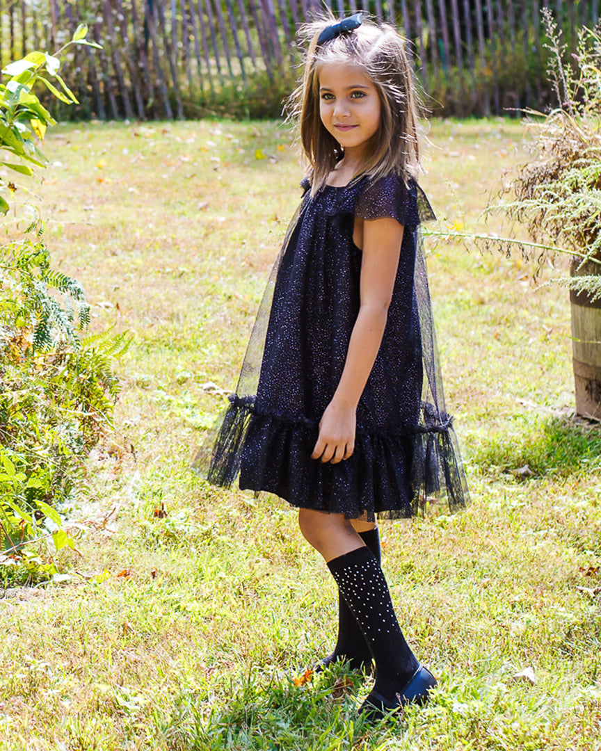 Girls' Ribbed Gemstone Knee High Socks : Color: Black