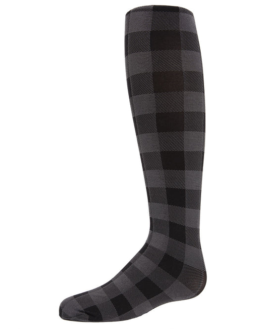 Girls' Checkerboard Plaid Opaque Tights : Color: Black