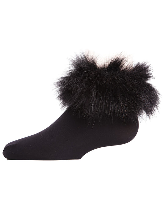 Microfiber Faux-Fur Girls Anklet Socks : Color: Black