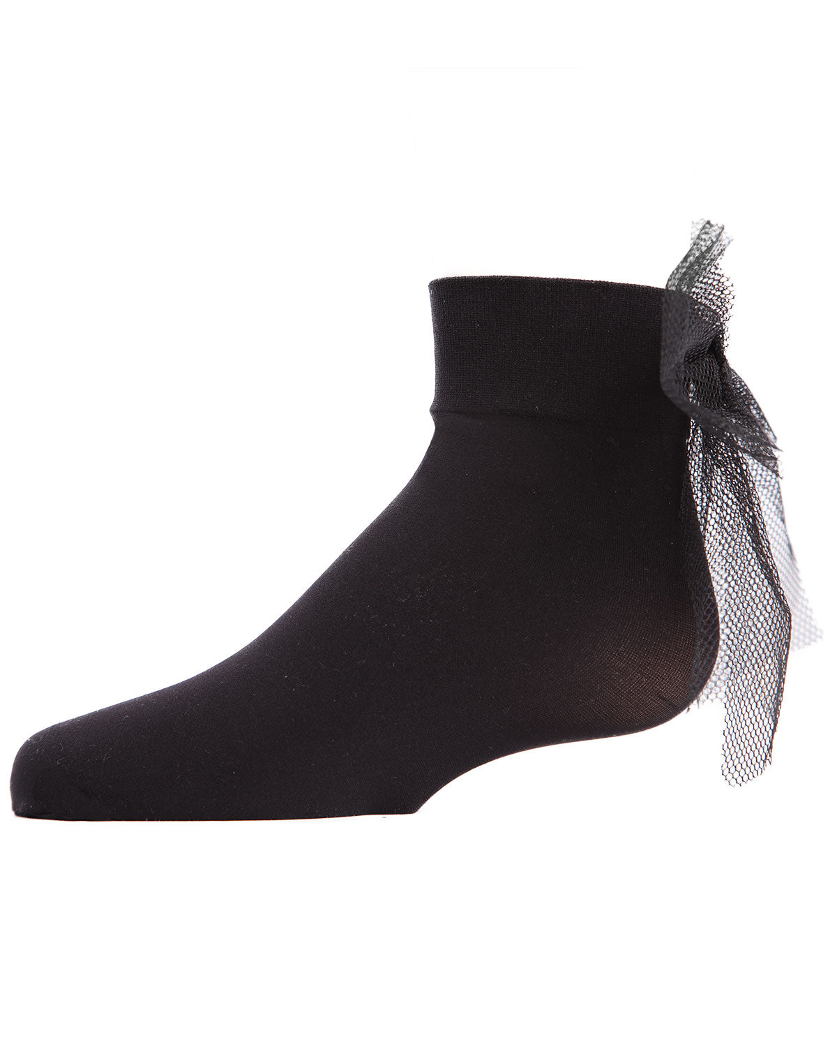 Microfiber Tulle Bow Anklet Socks : Color: Black