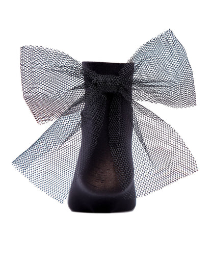 Microfiber Tulle Bow Anklet Socks : Color: Black