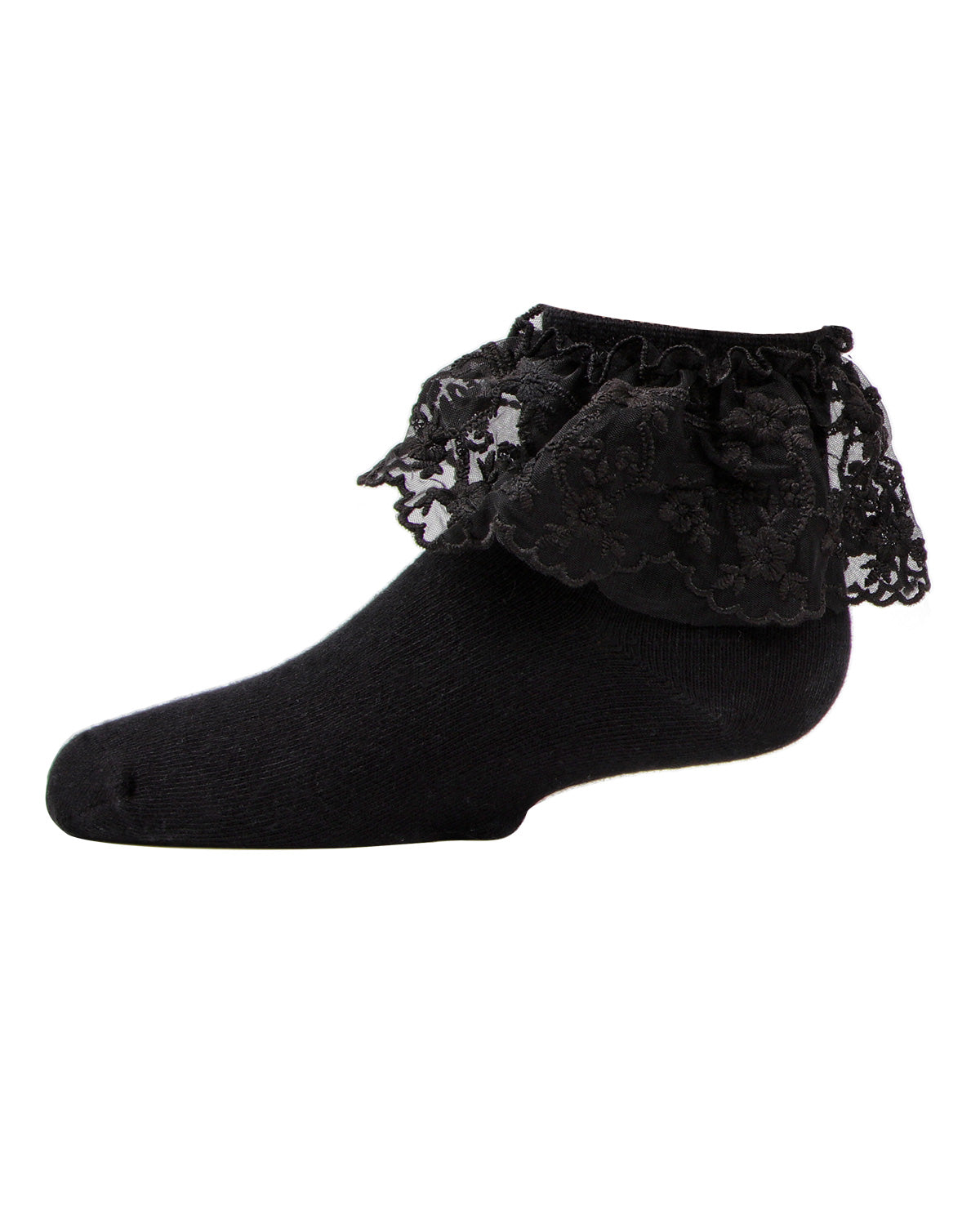 Petite Floral Lace Cotton Blend Anklet Socks : Color: Black