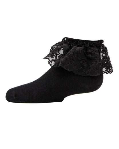 Petite Floral Lace Cotton Blend Anklet Socks : Color: Black