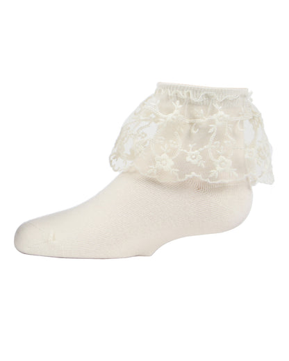 Petite Floral Lace Cotton Blend Anklet Socks : Color: Winter White