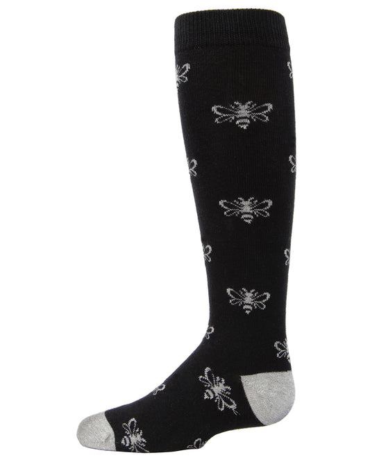 Girls' Busy Bee Glitter Cotton Knee High Socks : Color: Black