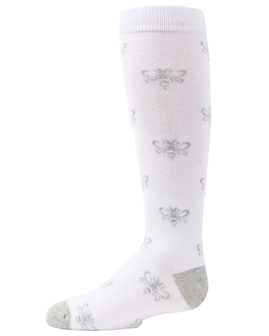 Girls' Busy Bee Glitter Cotton Knee High Socks : Color: White