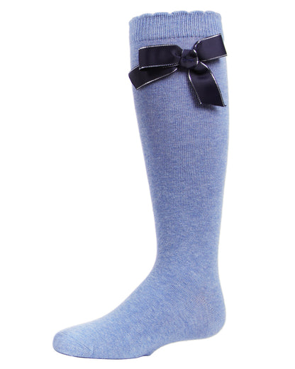 Sweet Bow Cotton Blend Knee High Socks : Color: Denim