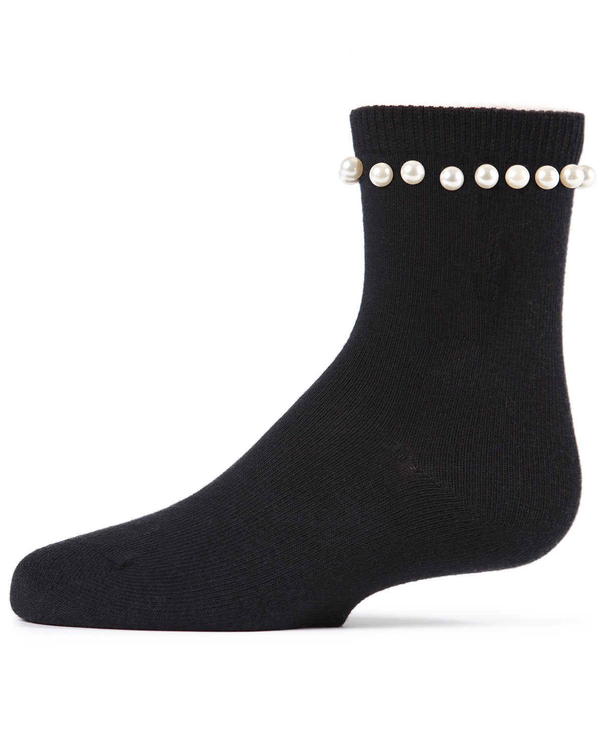 String of Pearls Girls Cotton Blend Crew Socks : Color: Black