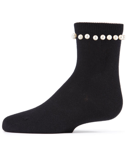 String of Pearls Girls Cotton Blend Crew Socks : Color: Black