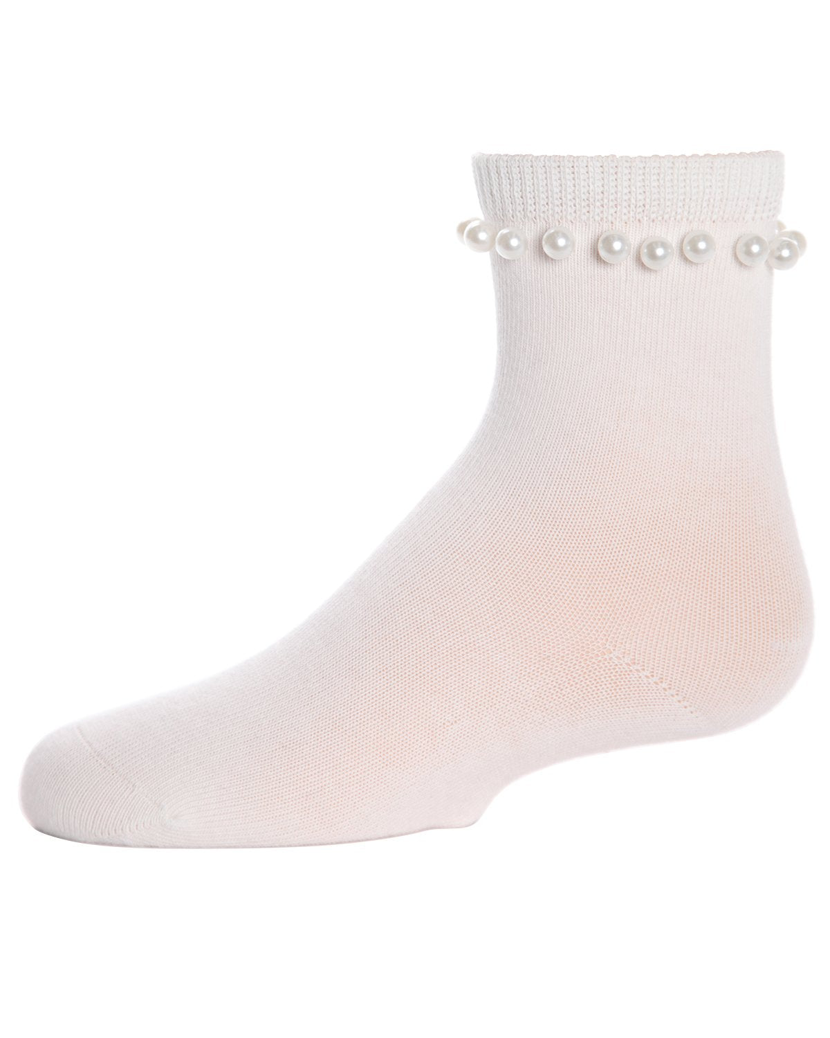String of Pearls Girls Cotton Blend Crew Socks : Color: Winter White