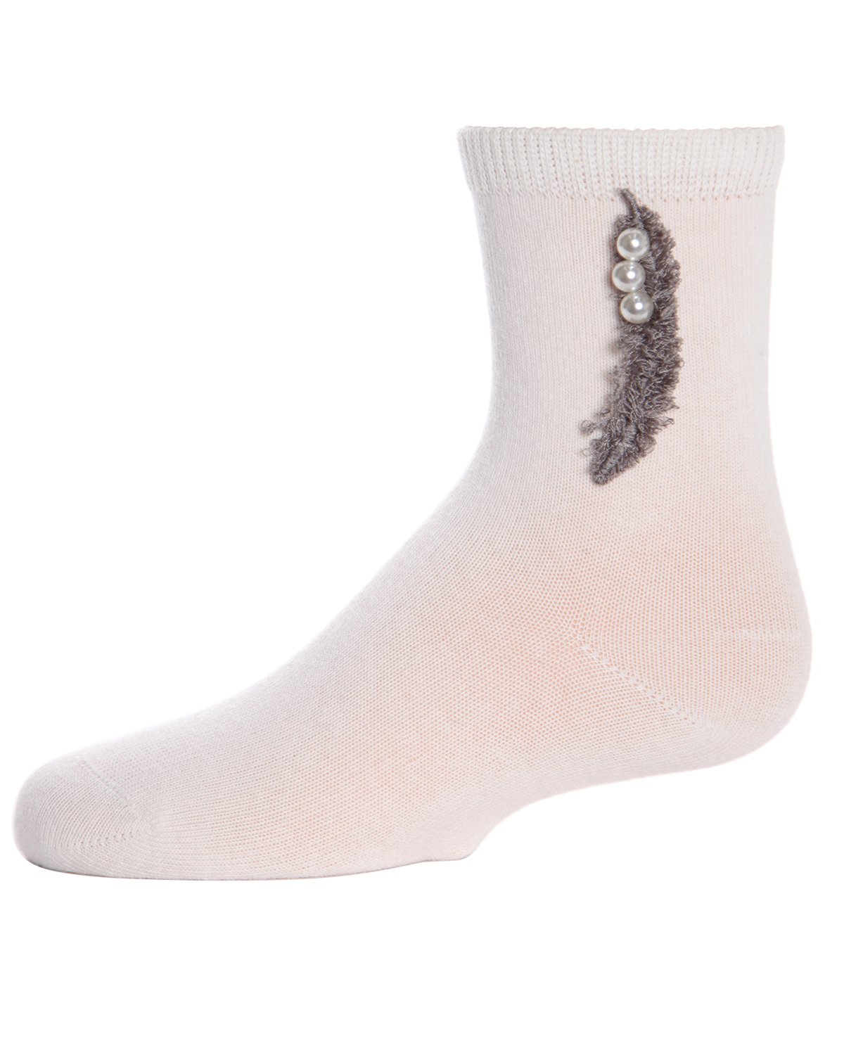 Feathery Combed Cotton Faux Pearl Girls Crew Socks : Color: Winter White