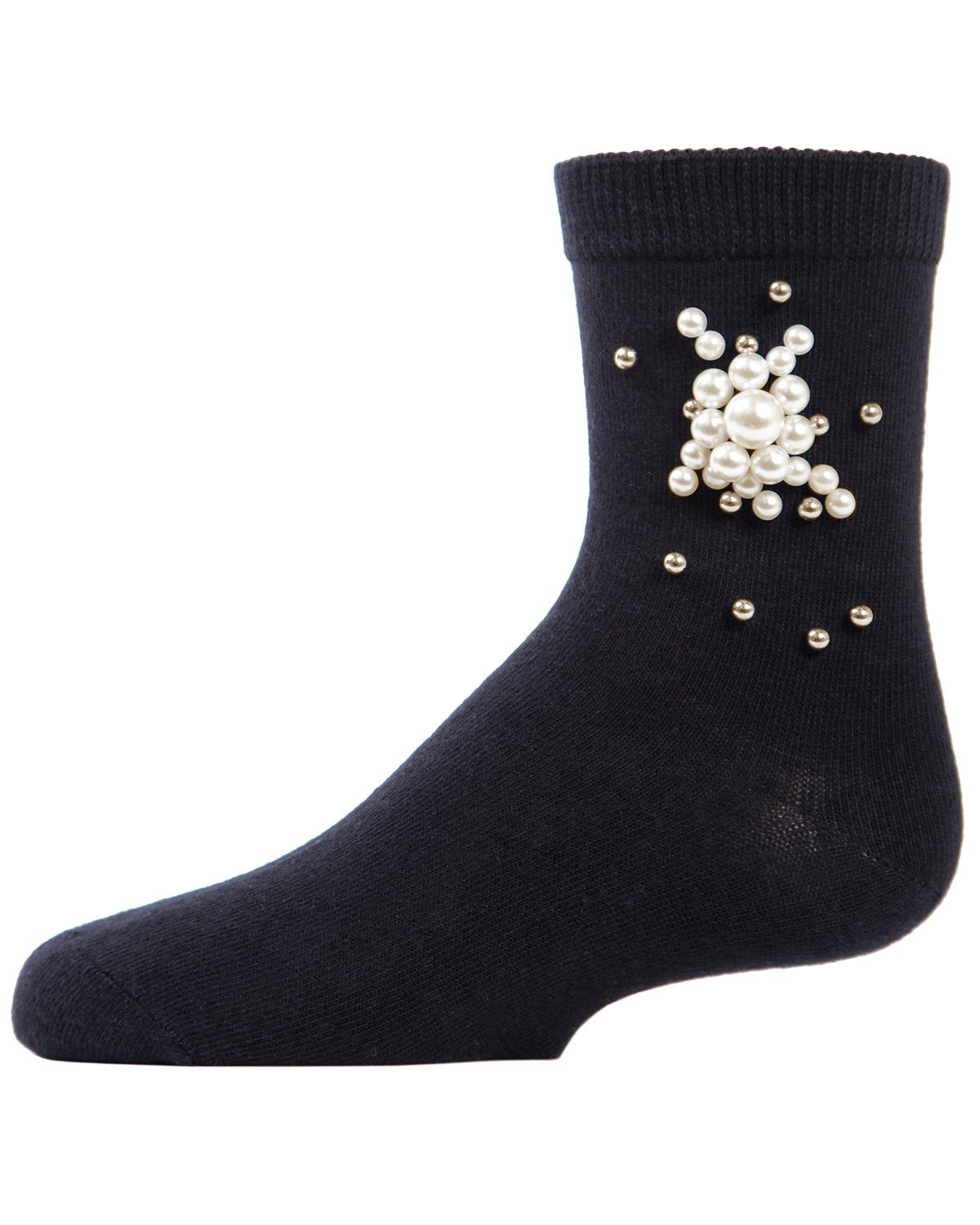 Girls' Pearl Burst Cotton Blend Crew Socks : Color: Black
