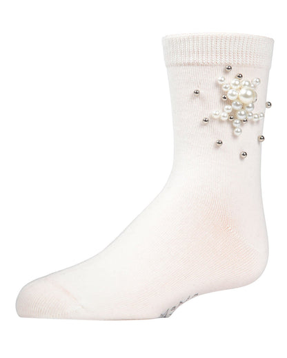 Girls' Pearl Burst Cotton Blend Crew Socks : Color: Winter White