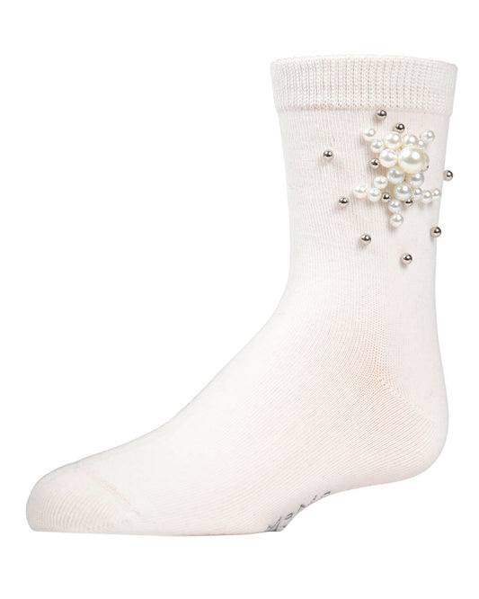 Girls' Pearl Burst Cotton Blend Crew Socks : Color: Winter White