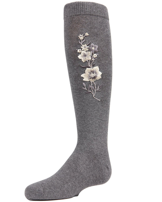 Girls' High Climbers Embroidered Floral Knee-High Socks : Color: Medium Gray