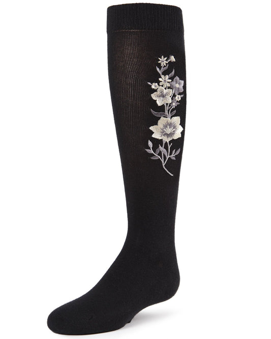 Girls' High Climbers Embroidered Floral Knee-High Socks : Color: Black