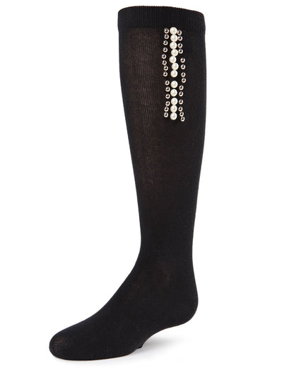 Pearls and Stripes Jeweled Girls Knee High Socks : Color: Black