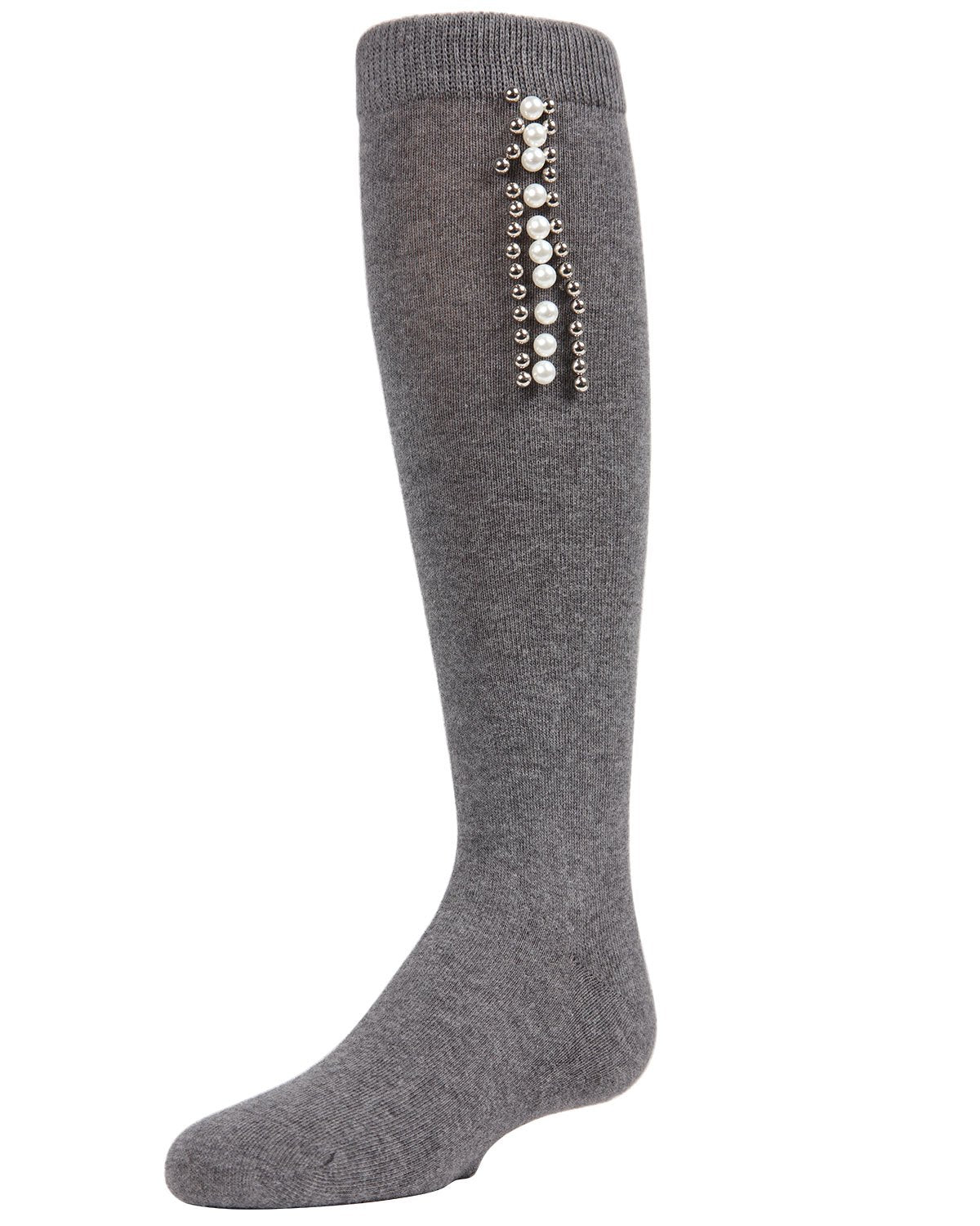 Pearls and Stripes Jeweled Girls Knee High Socks : Color: Medium Gray