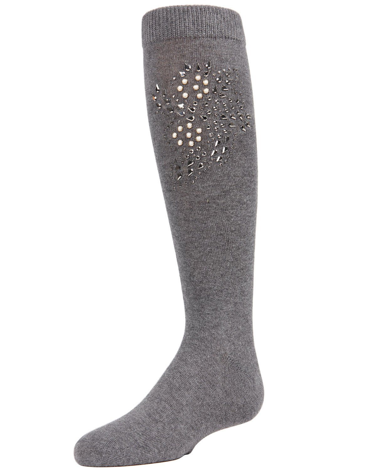 Jewel Mosaic Girls Combed Cotton Knee High Socks : Color: Medium Gray