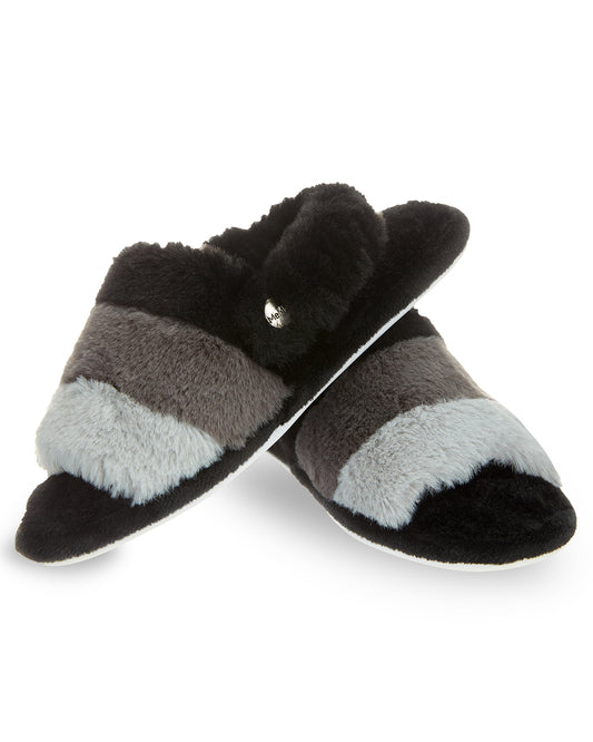 Kids' Colorblock Fur Plush Slippers : Color: Black