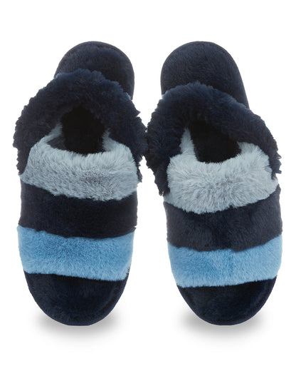 Kids' Colorblock Fur Plush Slippers : Color: Navy