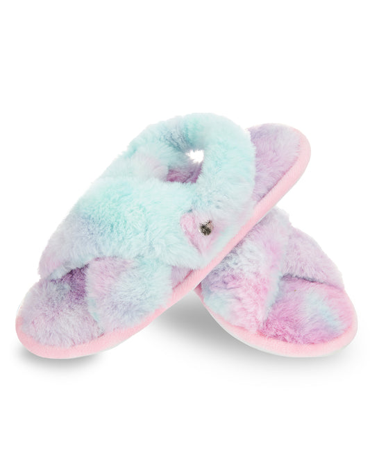 Kids' Tie Dye Crosshatched Plush Slippers : Color: Multi