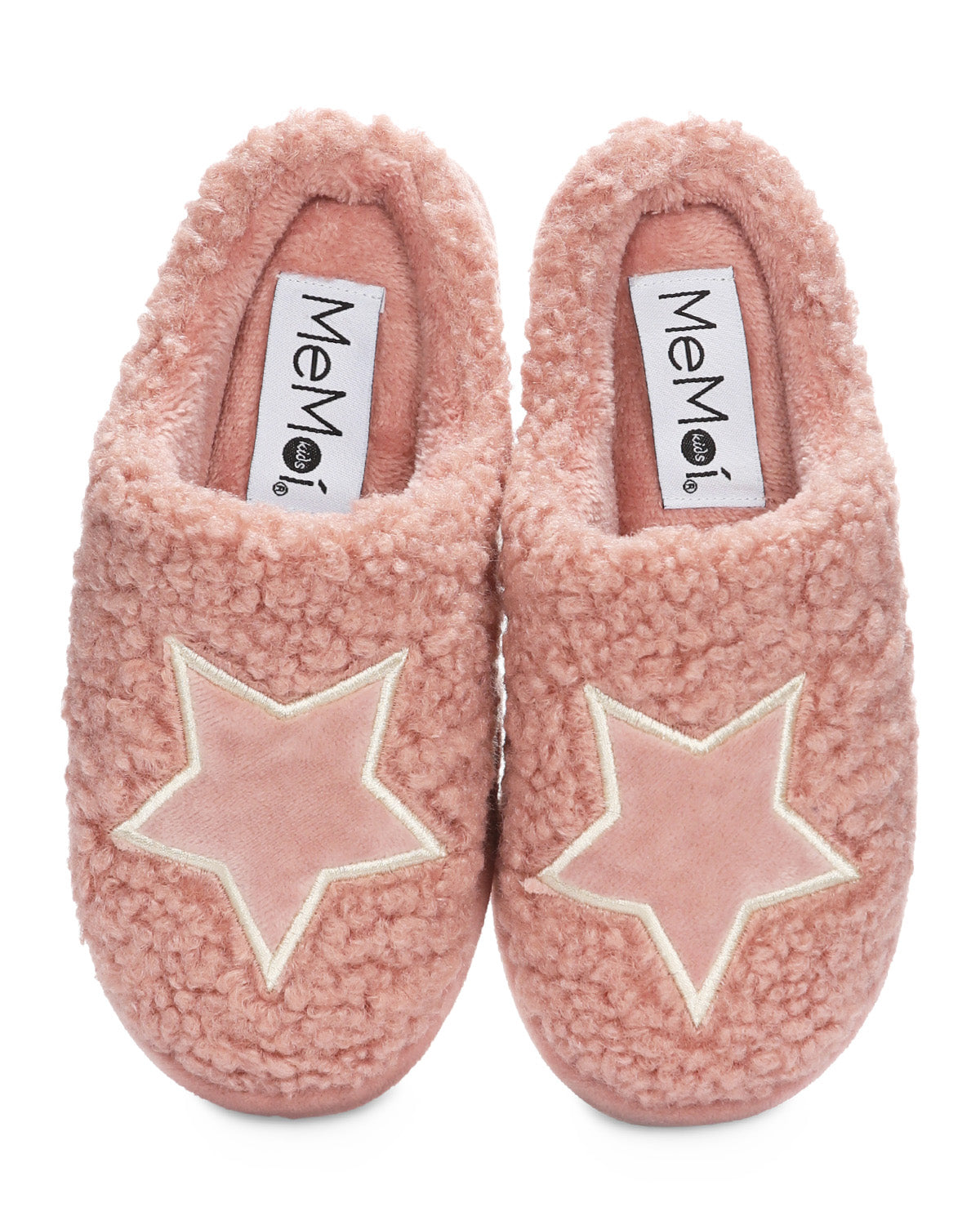 Kids' Embroidered Shaggy Star Non-Skid Slippers : Color: Dusty Pink