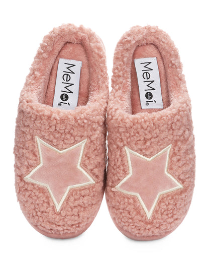 Kids' Embroidered Shaggy Star Non-Skid Slippers : Color: Dusty Pink
